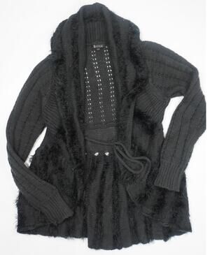 Sisters Black Hooded Eyelash Knit Cardigan L/XL Lace Up Boho Goth